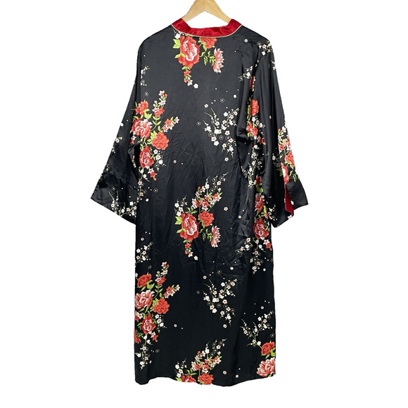 Jones New York Silky Asian Floral Print Caftan Womens XL Retro Kimono Loungewear - Picture 3 of 8
